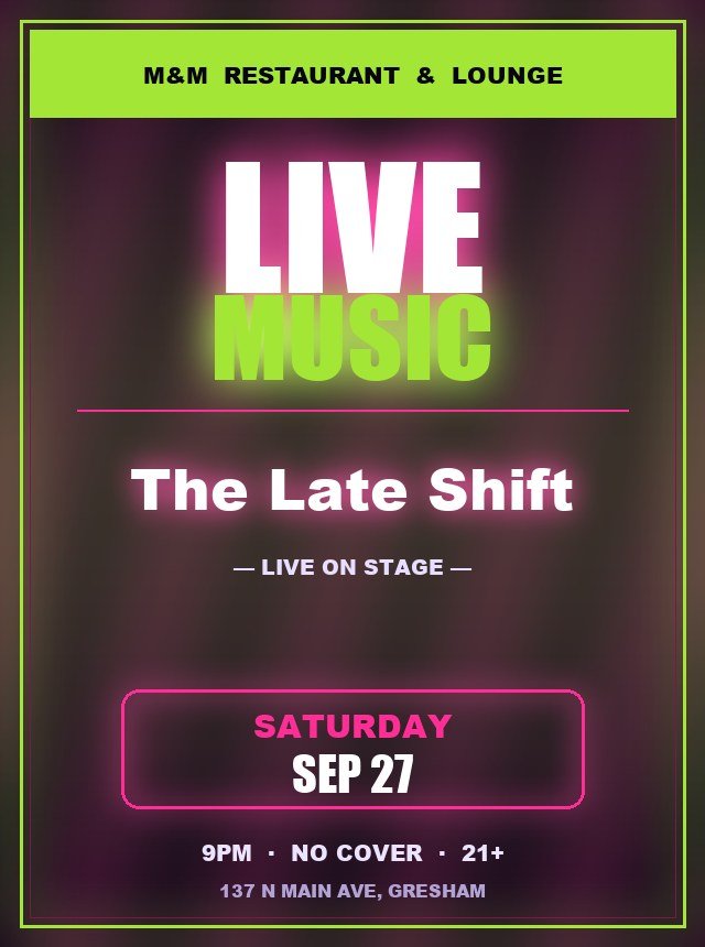 Live music flyer — Saturday Sep 27